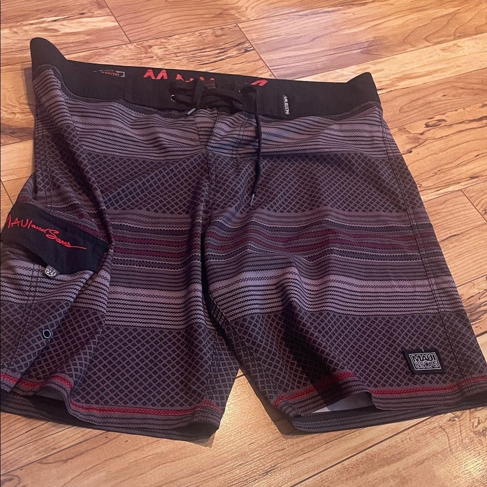 Maui and Sons Black and Red Board Shorts